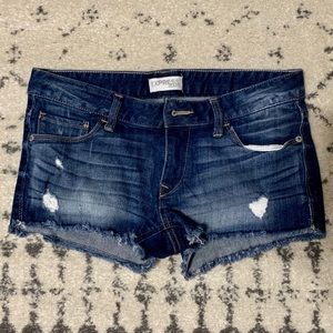 Express Destroyed Frayed Denim Shorts